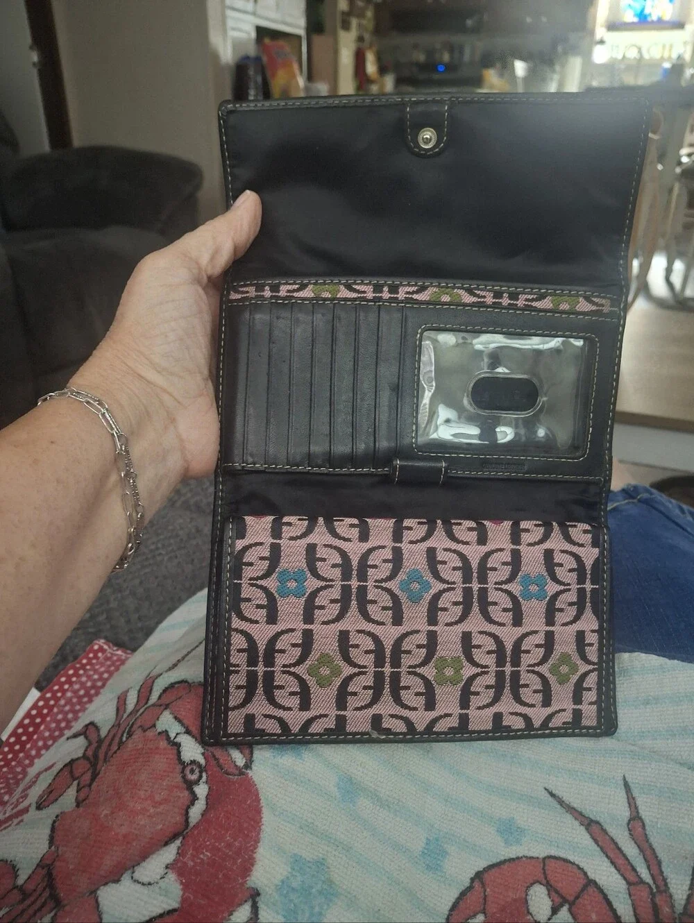 Fossil Patterned Trifold Wallet in Pink and Black